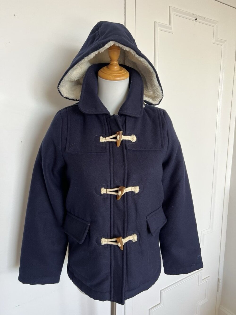 Oshkosh B'Gosh Youth Child Sz 12 Toggle Jacket Removable Hood Navy Blue Sherpa